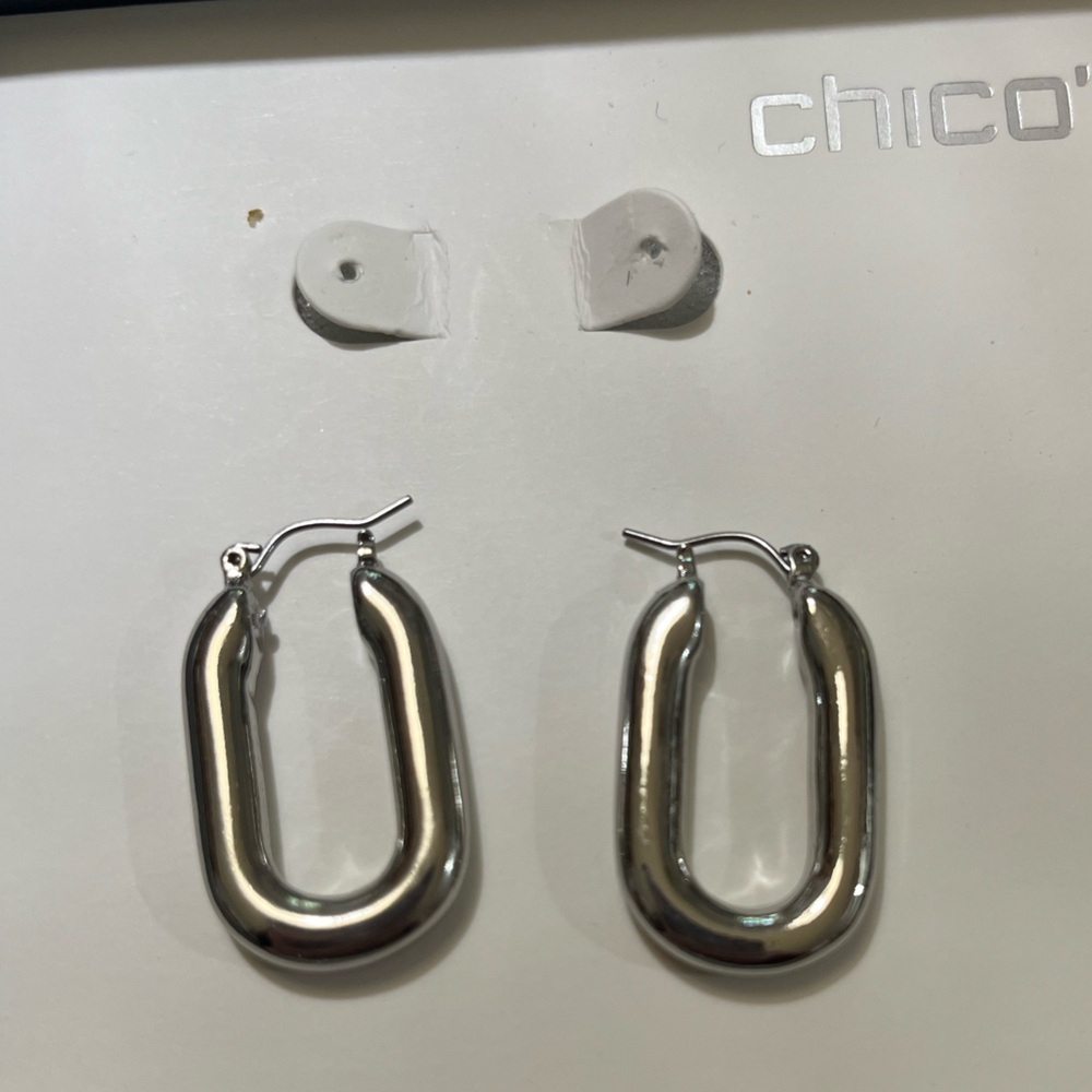 Chico's Silver Metallic Oval Earrings